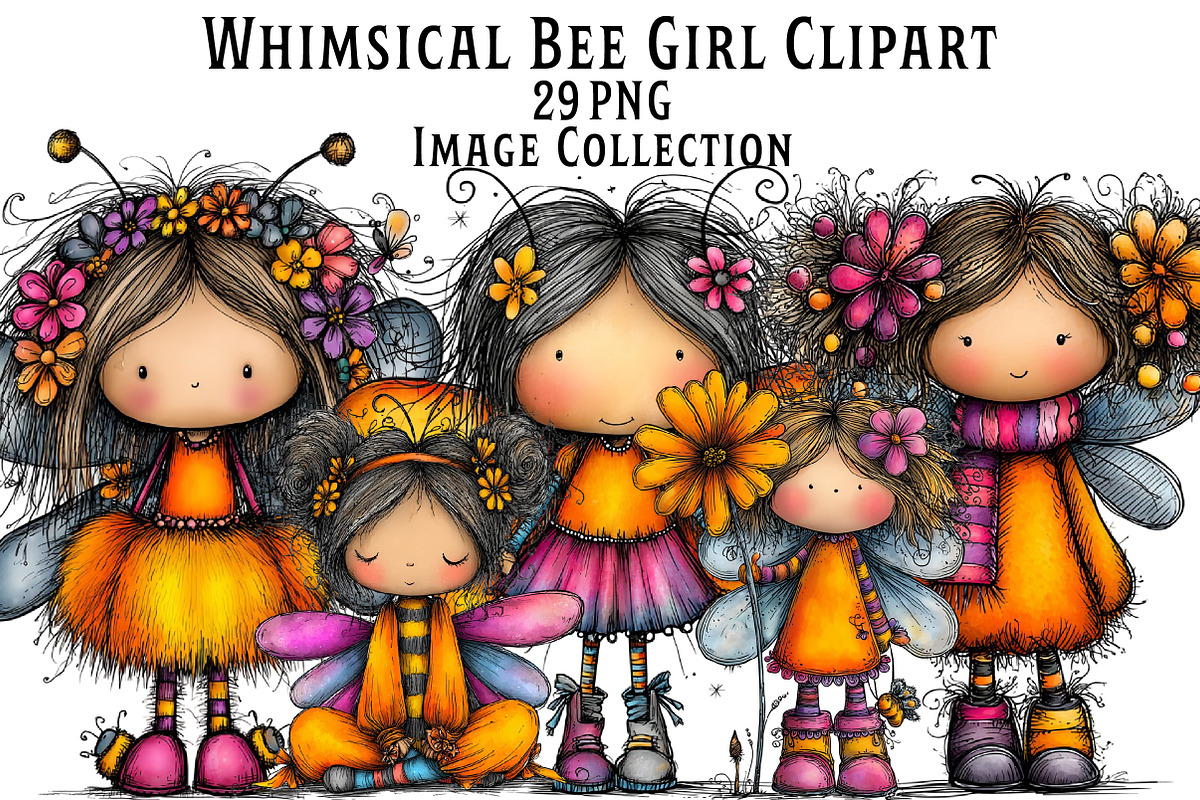 Whimsical Bee Girl Clipart, an Illustration by Dream Creation (Photo 1 of 7)