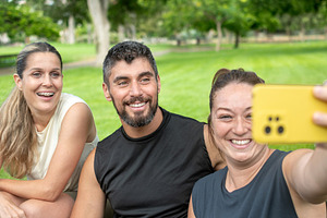 Friends taking selfie together after outdoor workout, a Sports & Recreation Photo by etorres69