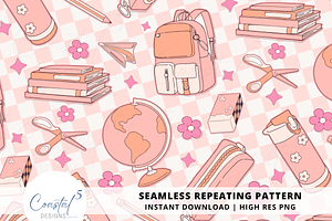 Boho School Supplies Seamless PNG, a Pattern Graphic by Coastal 5 Designs