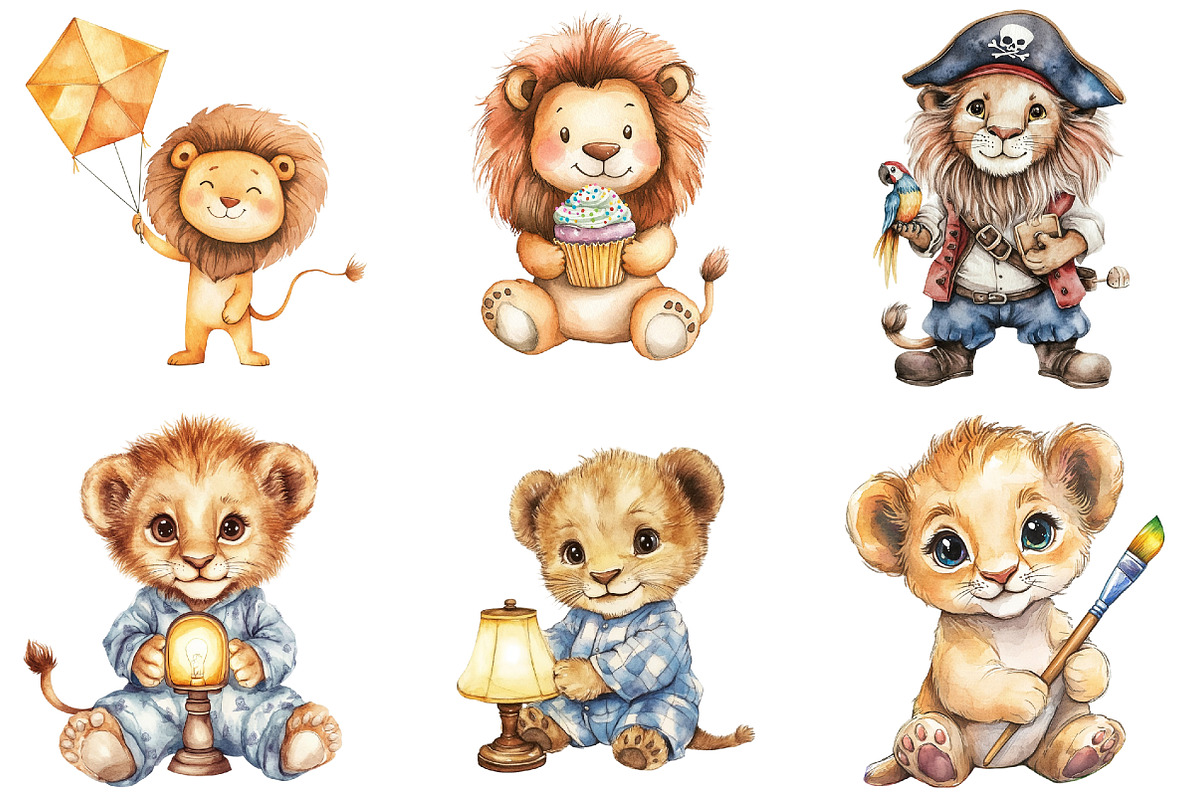 Adorable Lion Clipart Bundle, an Illustration by Pixels.Craft (Photo 2 of 7)