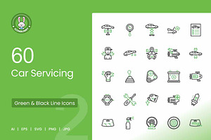 Car Servicing Green & Black Icons, an Icon by IconBunny