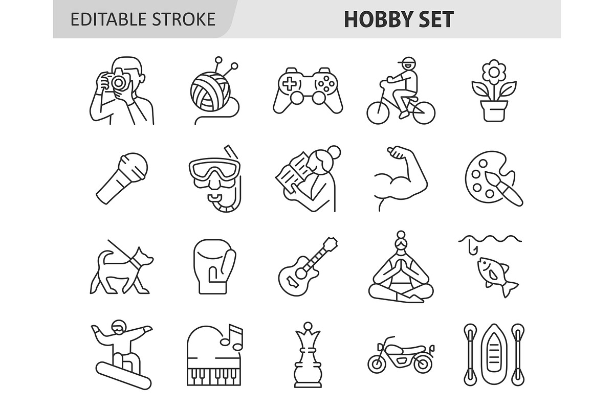 Hobby line vector icon set, an Outline Icon by ElineDesign (Photo 1 of 3)