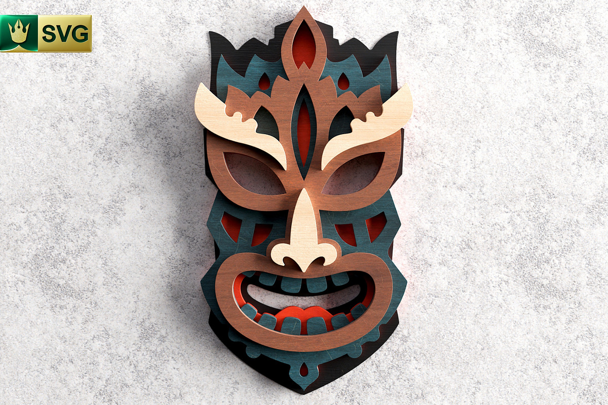 Tribal Mask V6 3D Layered | SVG Cut, an Object Graphic by pixaroma (Photo 3 of 10)