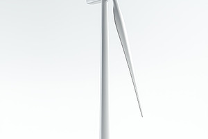 A modern wind turbine with three blades, set against a minimalistic white backg, a Technology Photo by Textures & Backgrounds