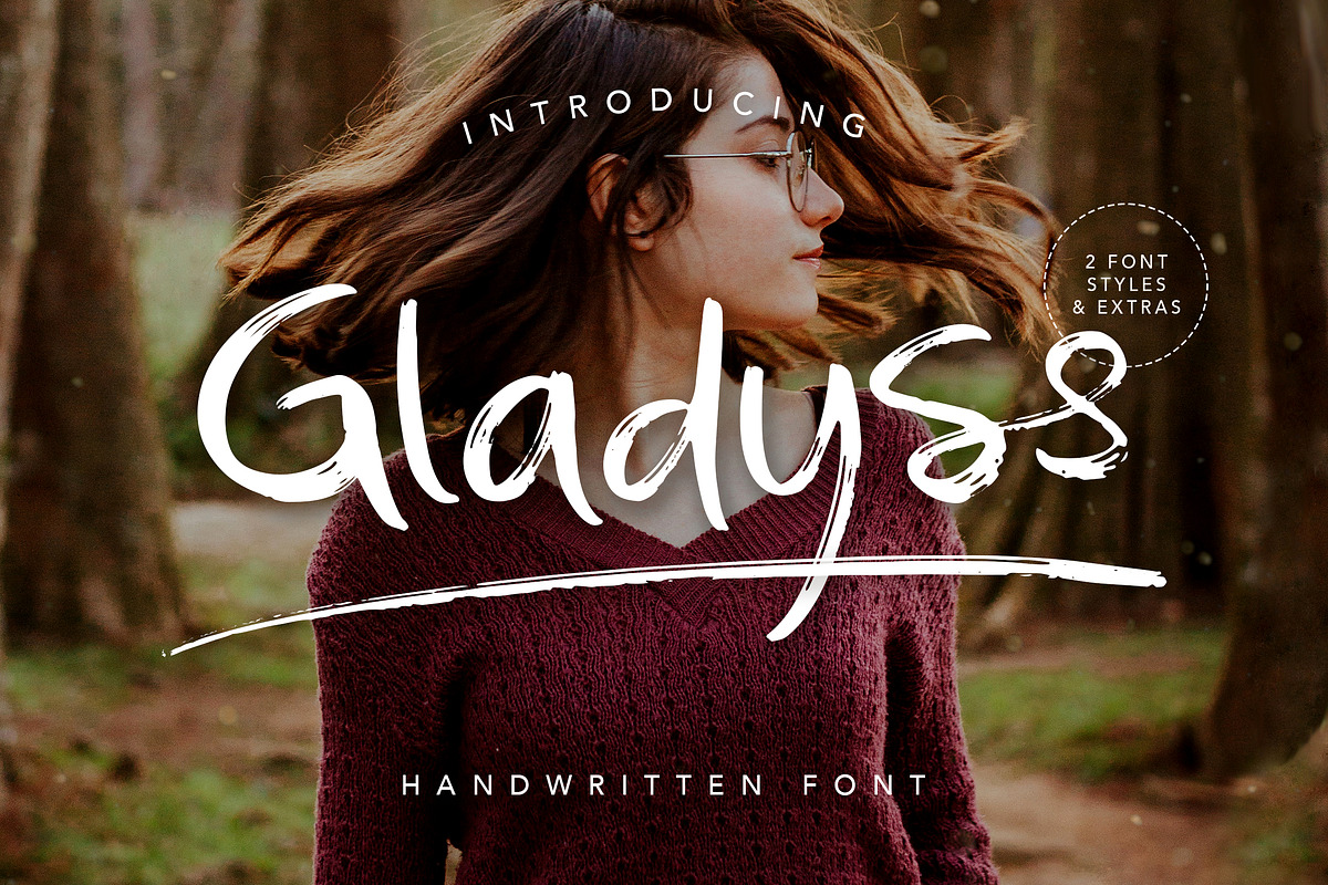 Gladyss Brushed Handwritten Font, a Handwritten Font by peterdraw (Photo 1 of 8)