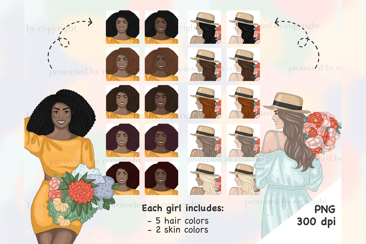 Spring Girl Clipart | Bloom Cliparts, an Illustration by GlamArtZhanna (Photo 2 of 4)