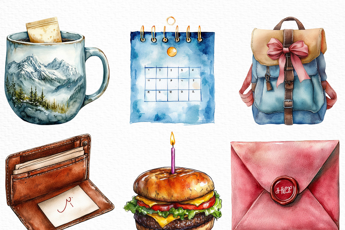 Watercolor Man’s Birthday Clipart, an Illustration by Craft Nest (Photo 4 of 6)