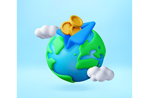 3D Earth globe with paper plane with, a Finance Illustration by Abscent
