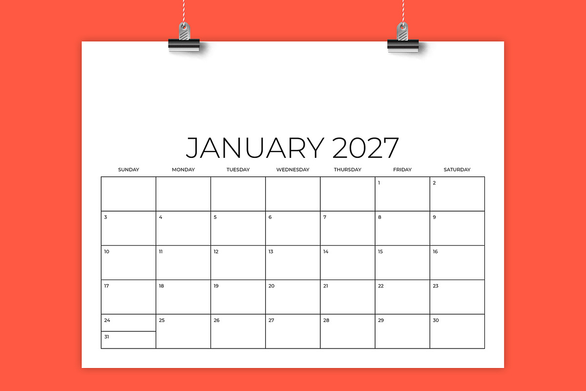2027 8.5x11 Inch DIY Calendar