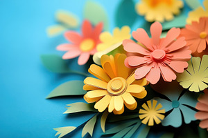 Colorful paper flowers arranged beau, a Photo by Tanuart
