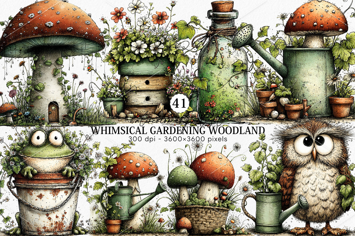 Whimsical Gardening Woodland Clipart, an Illustration by Canvas Craft (Photo 1 of 7)