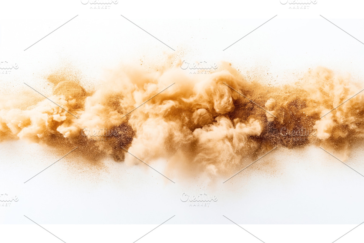 Dynamic burst of brown powder, an Illustration by Sergey Kotenev