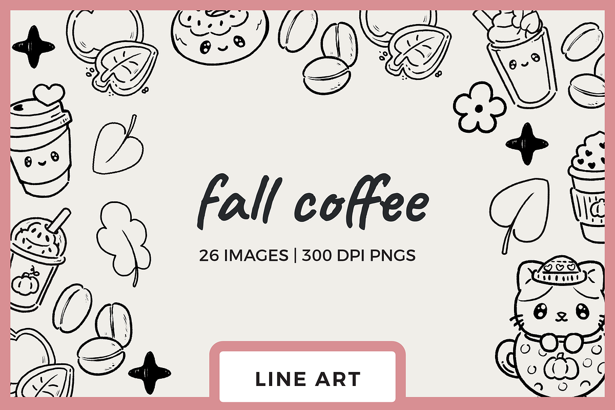 Kawaii Fall Coffee Line Art, an Illustration by TheClipAtelier (Photo 1 of 3)