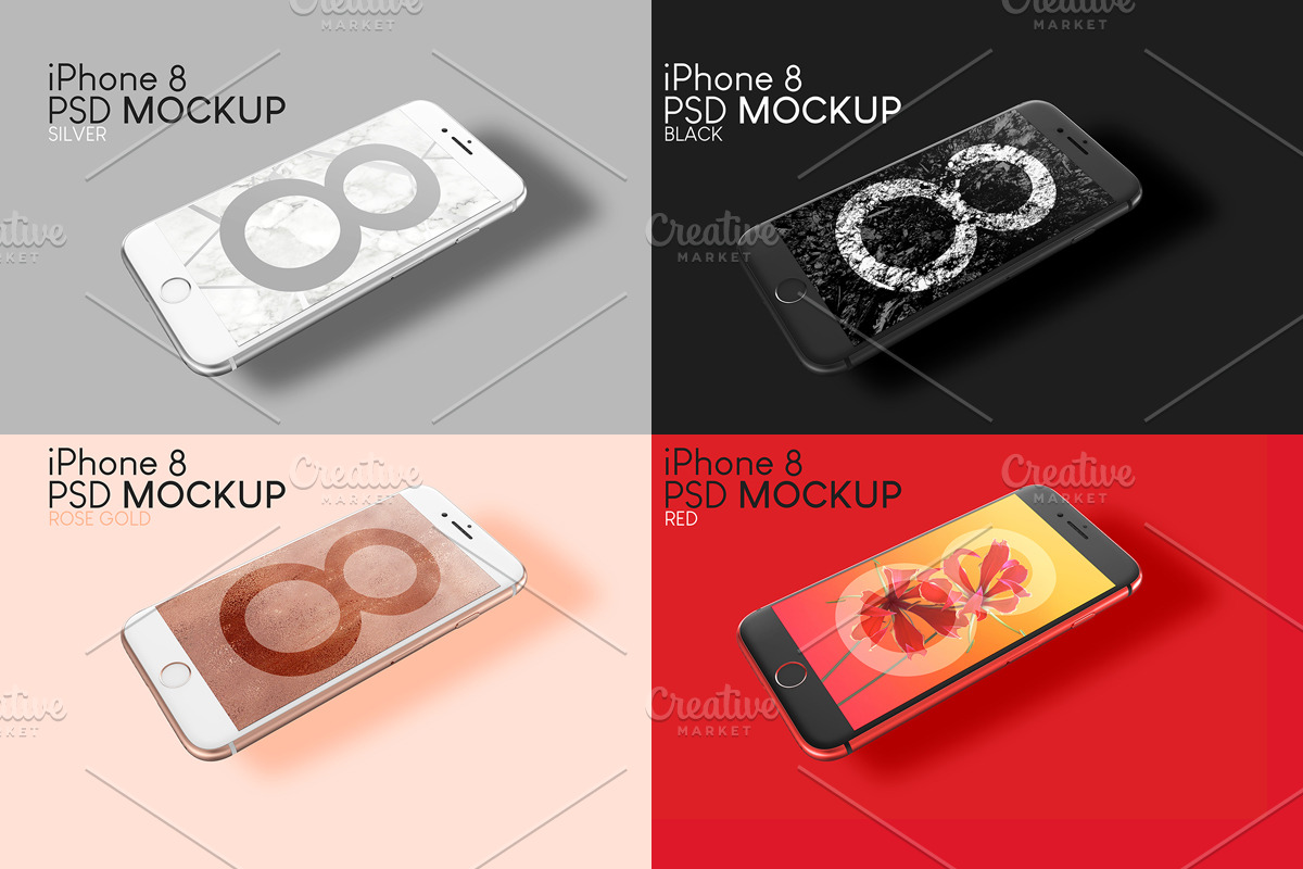 Multiple Colors iPhone 8 PSD Mockups, an iPhone Mockup by Sinlatown (Photo 4 of 11)
