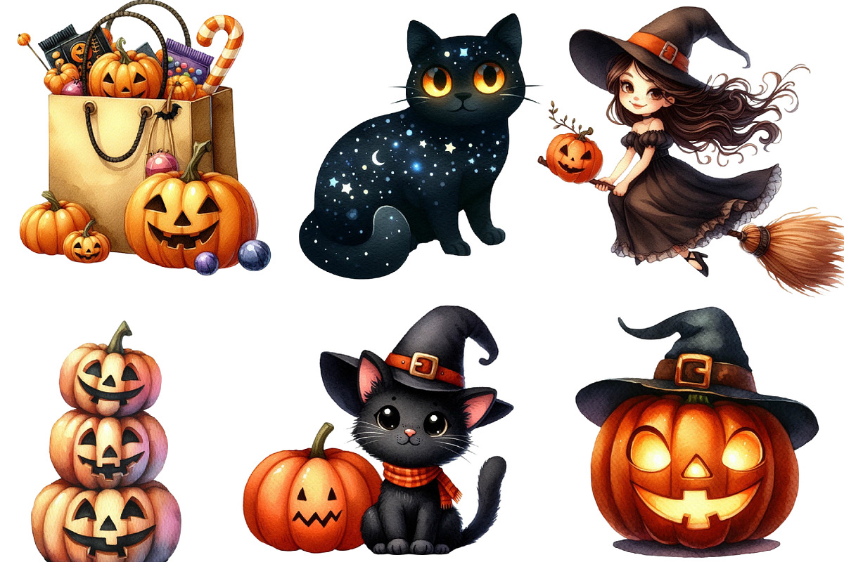 Vintage Halloween Clipart Bundle, an Illustration by Designworld (Photo 4 of 5)