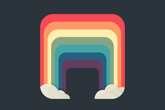 Stylized Square Rainbow With Clouds