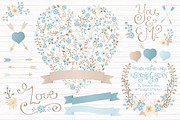 Soft Blue Floral Heart & Banners, an Illustration by Amanda Ilkov (Thumbnail 1 of 4)