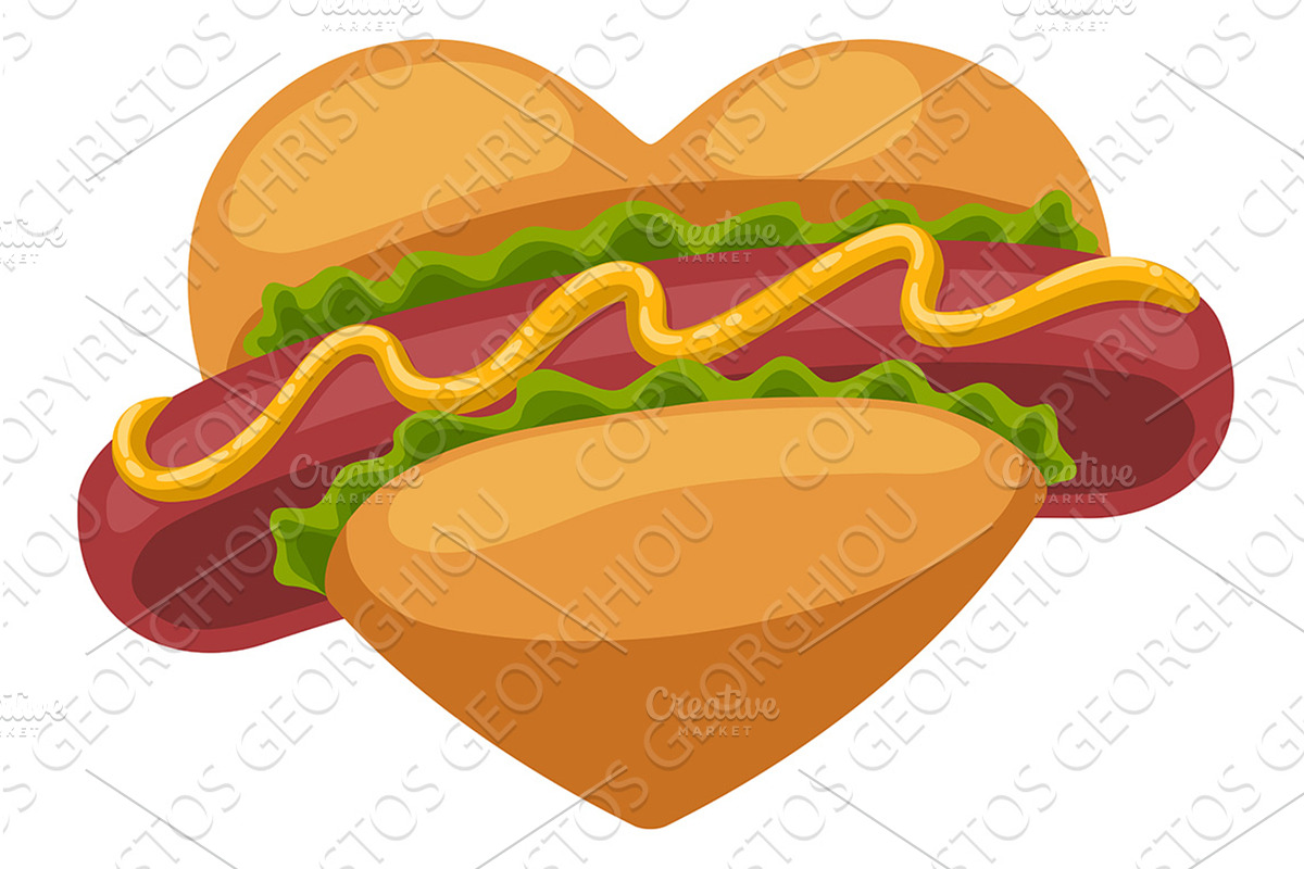 Love of Hot Dog Heart Shaped Fast, a Food Illustration by Christos Georghiou