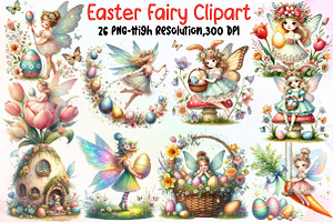 Cute Happy Easter Fairy Clipart, an Illustration by Sublimation Artist