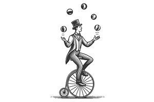 Circus Juggler Bicycle Juggles Balls