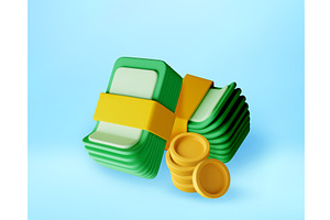 3D Stack of green paper currency and, a Finance Illustration by Abscent