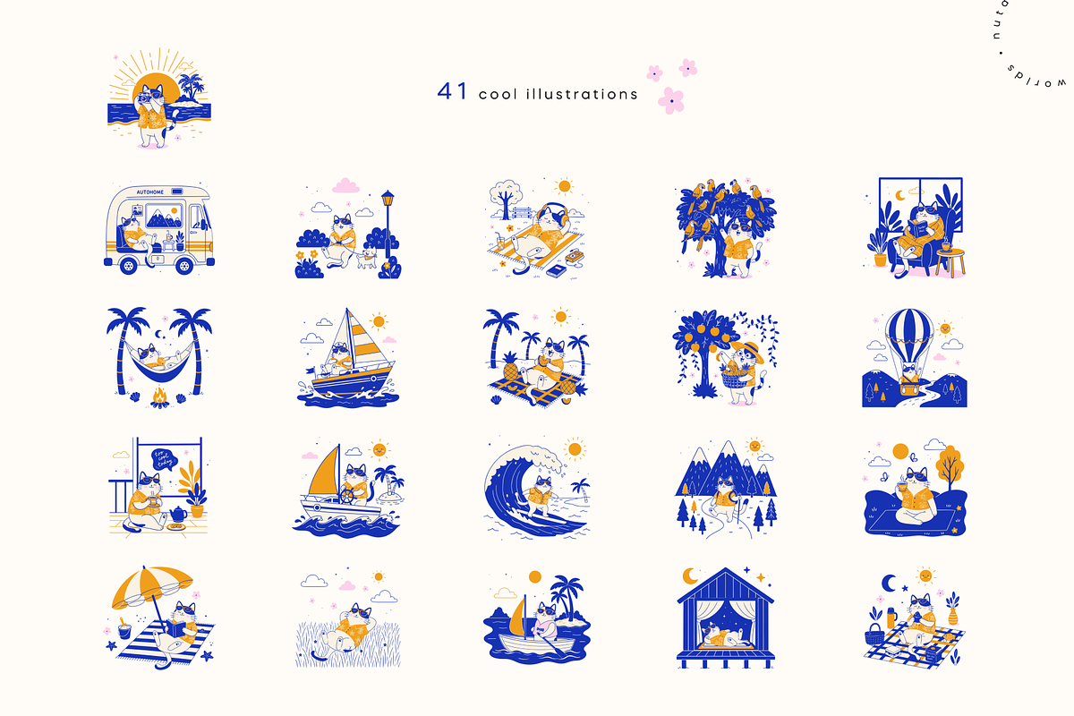 Cat's Vacation Vector Illustrations, a Seasonal Illustration by Nutalin Art (Photo 4 of 13)