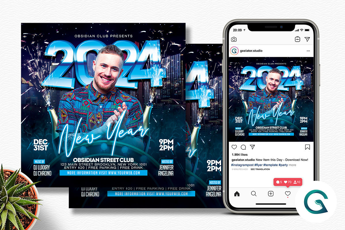 2024 New Year Flyer Template, a Flyer Template by Geelator Studio