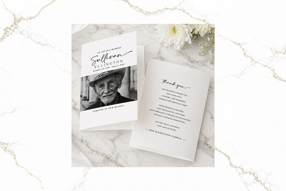 Funeral Bifold Program Canva FR003, a Brochure Template by TyphoonStudio (Photo 1 of 8)