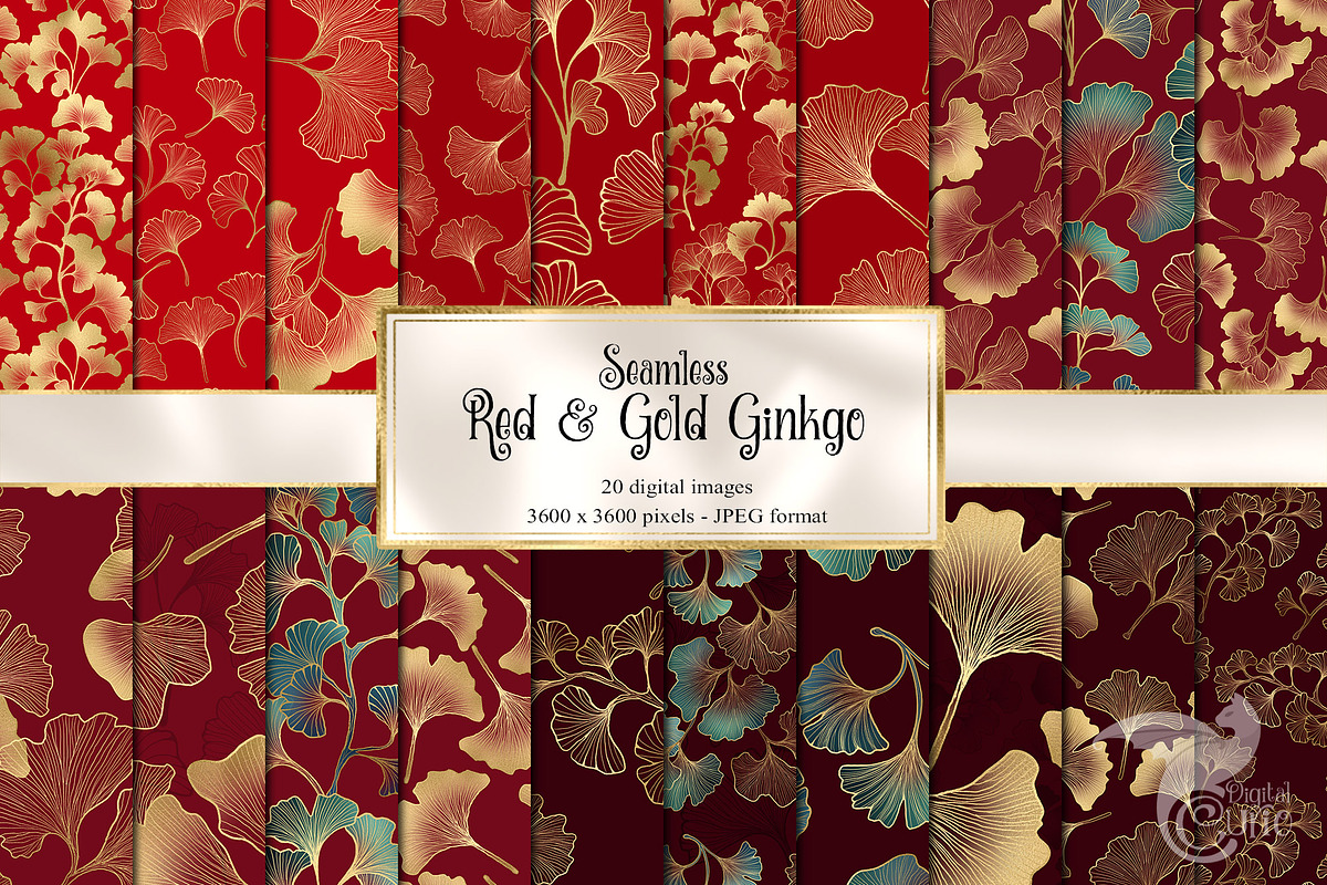 Red and Gold Ginkgo Digital Paper, a Texture Graphic by Digital Curio (Photo 1 of 5)