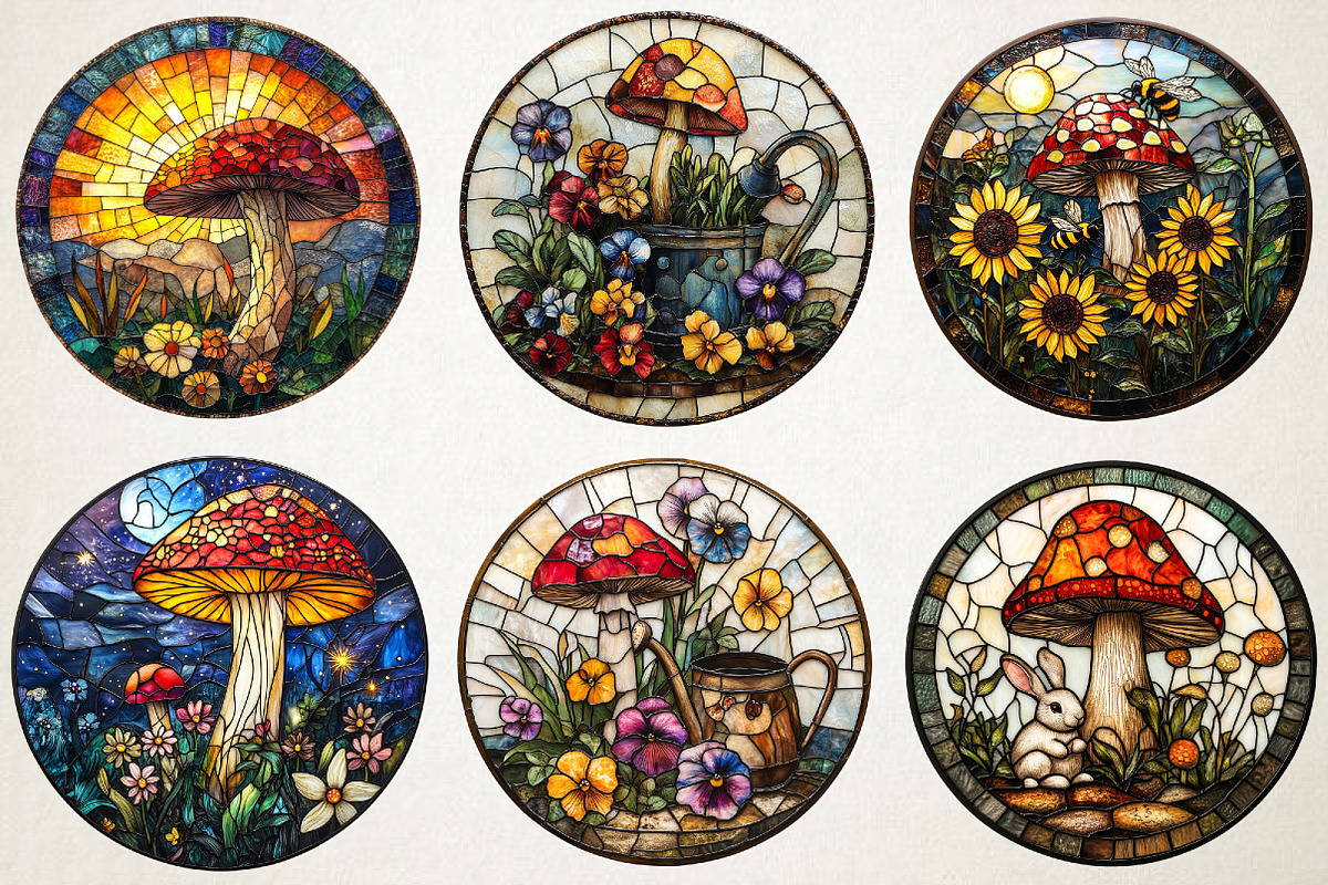 Spring Mushroom Stained Glass Bundle, an Illustration by RobertsArt (Photo 2 of 5)