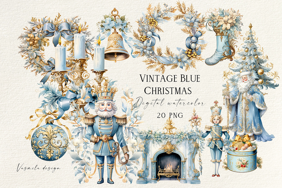 Vintage Blue Christmas, a Seasonal Illustration by Vasmila (Photo 1 of 6)