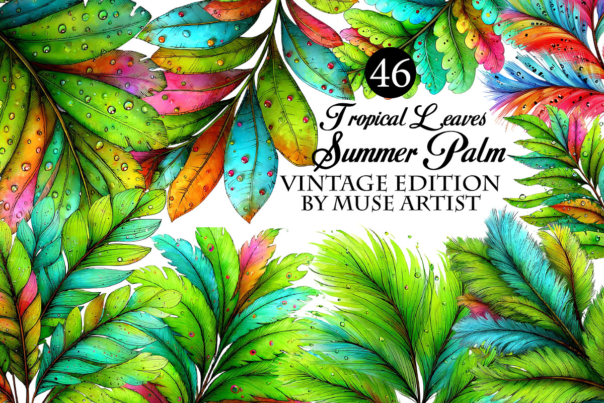Watercolor Tropical Leaves, Summer, an Illustration by DreamArtGraphic (Photo 1 of 8)