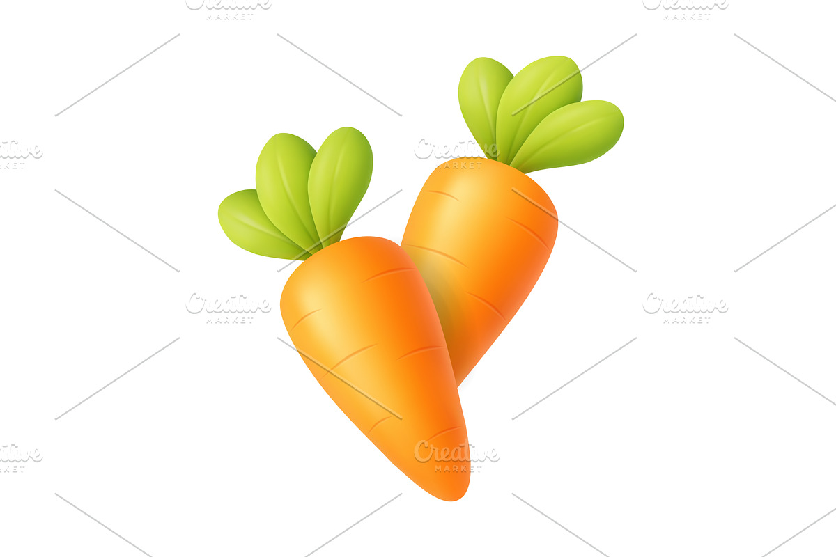 Two fresh carrots with green leaves, a Food Illustration by GraphiShop