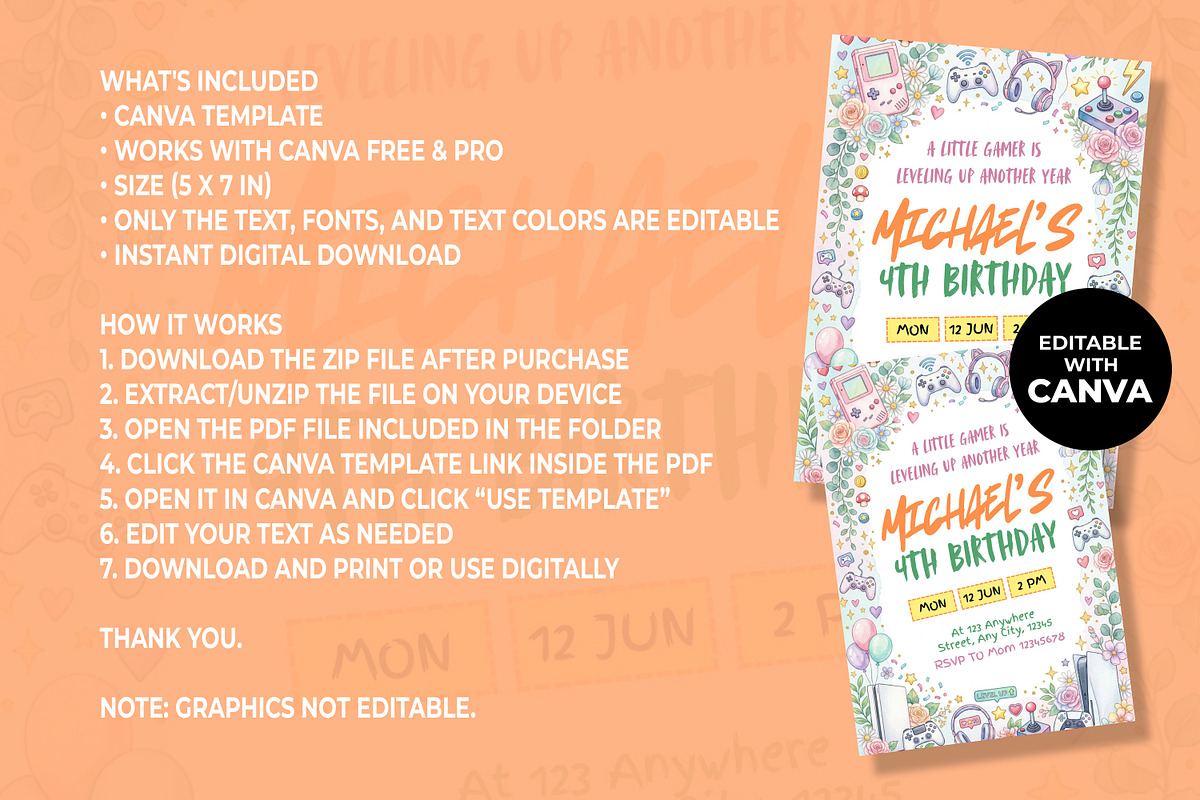 Gaming Birthday Invitation Template, a Stationery Template by M9 Design (Photo 4 of 4)