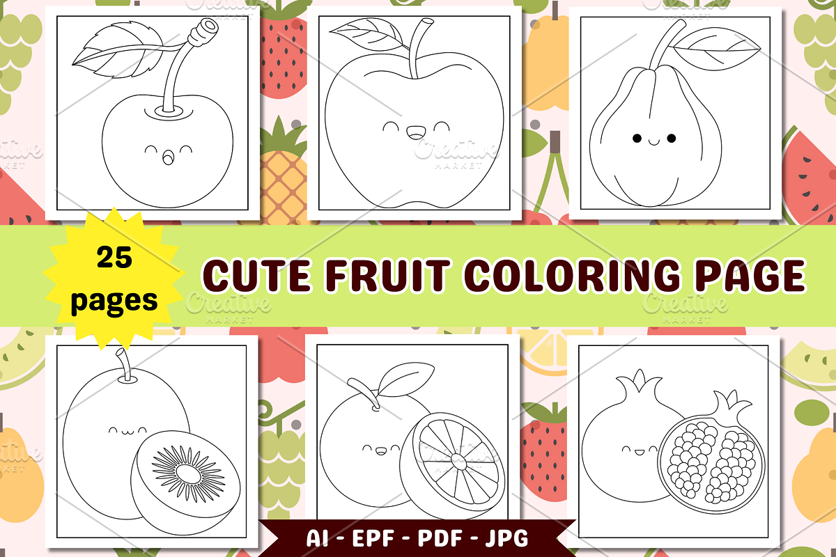 Cute Fruit Coloring Pages For Kids, a Food Illustration by Salaly (Photo 1 of 8)