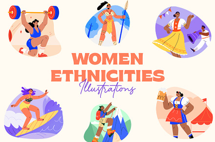 women ethnicities flat icons, a Person Illustration by Creative Stall