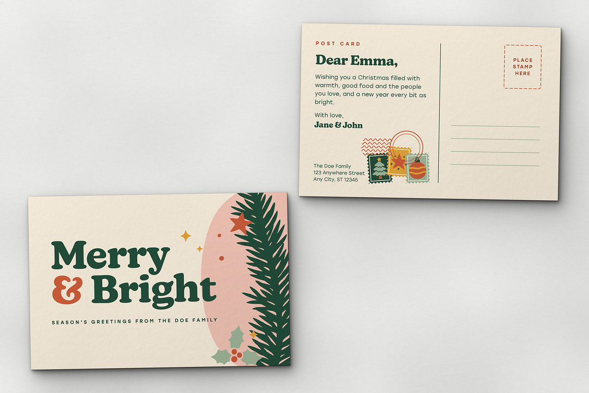 Retro Christmas Postcard Template, a Card Template by BrandPacks (Photo 2 of 6)
