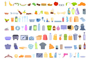 Waste Icons Set, Cartoon Style