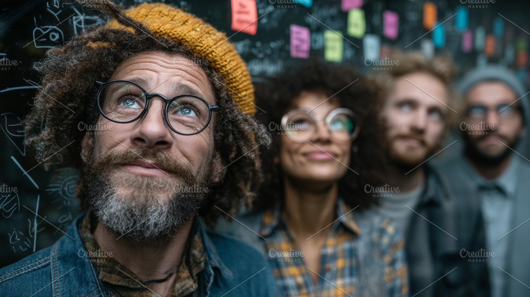 Creative team brainstorming ideas with sticky wall notes in modern office, a Business Photo by AS photostudio