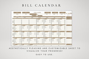 Monthly Bill Calendar Excel Template