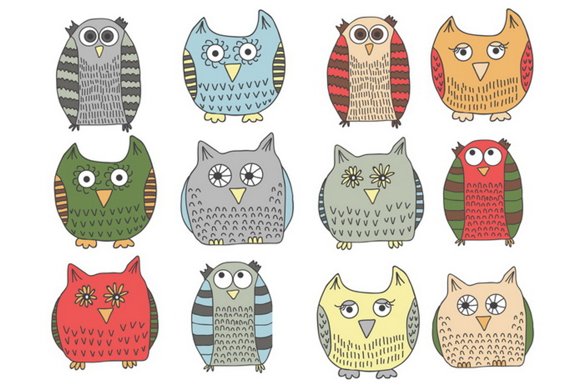 Funny Owls: hand drawn pattern set, a Pattern Graphic by leffka (Photo 3 of 8)