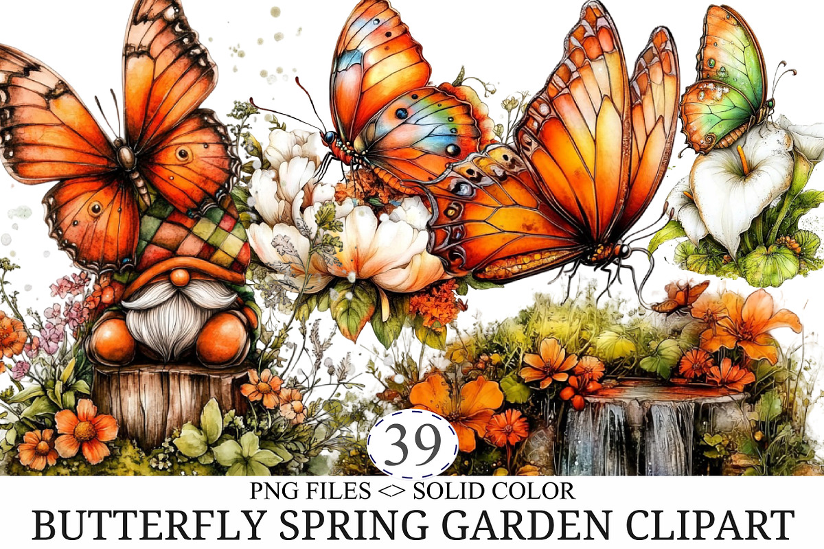 Butterfly Spring Garden Clipart, an Illustration by designcity5 (Photo 1 of 5)