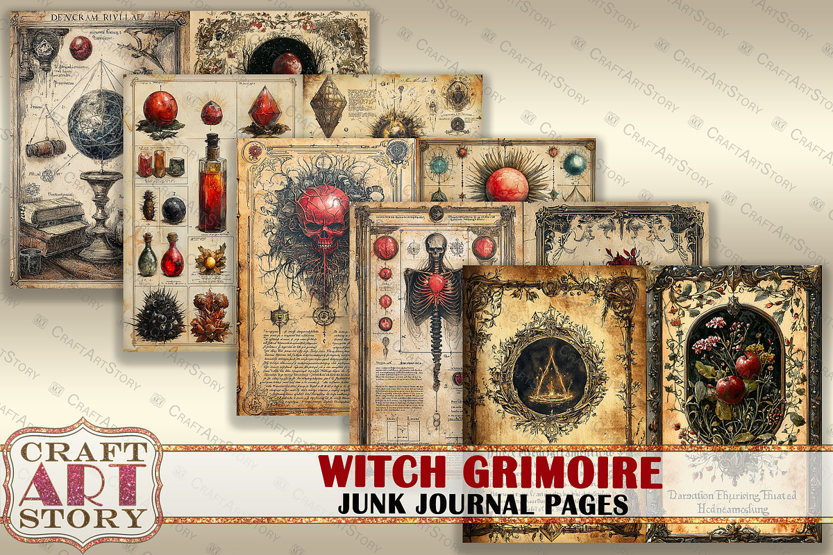 Witch Grimoire junk journal Pages, an Illustration by CraftArtStory (Photo 3 of 7)