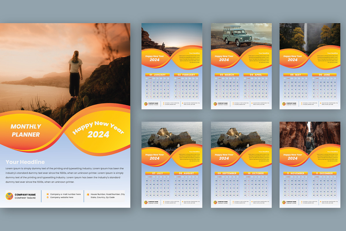 Modern 6 Pages Wall Calendar 2024, a Stationery Template by Annudesign (Photo 1 of 8)