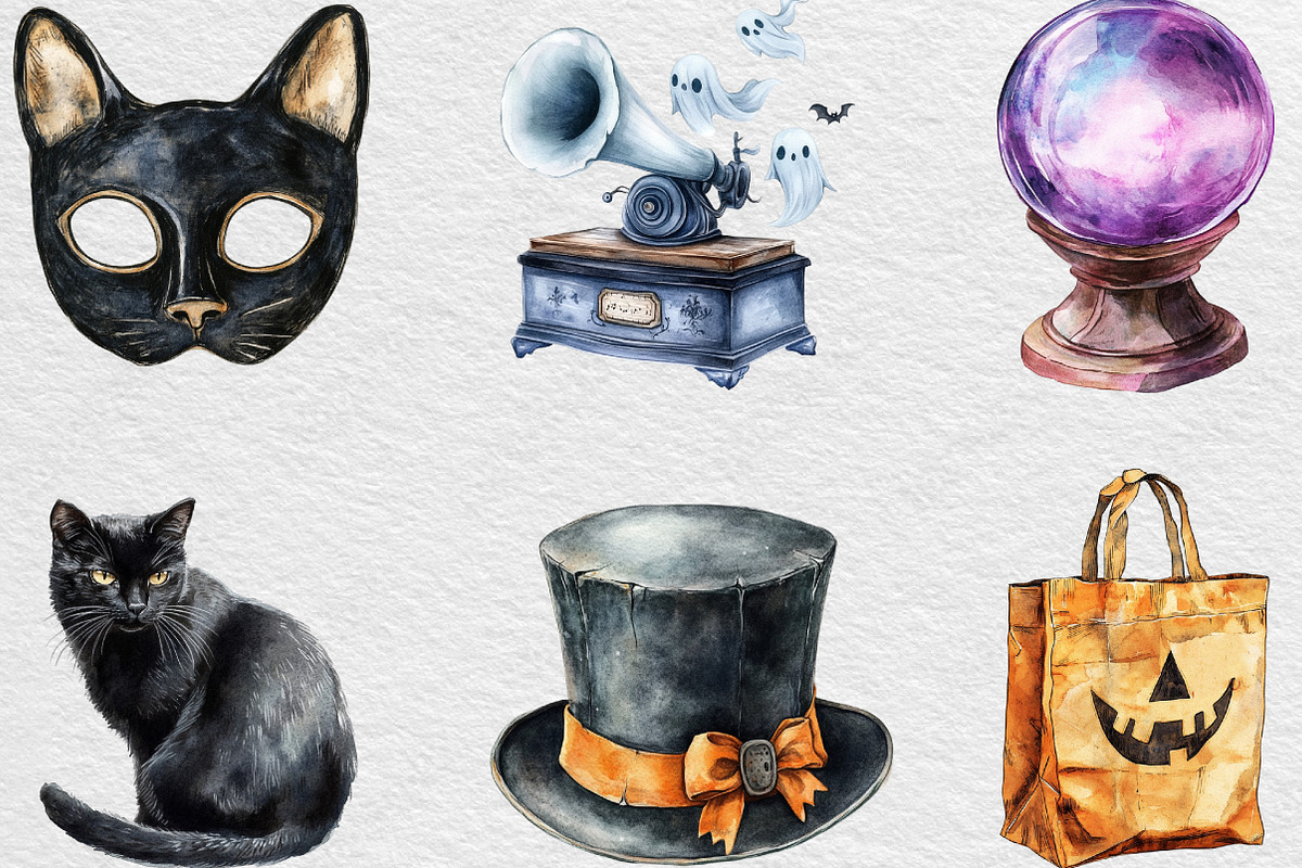 Vintage Halloween Clipart, an Illustration by Black Bird Studio (Photo 5 of 6)