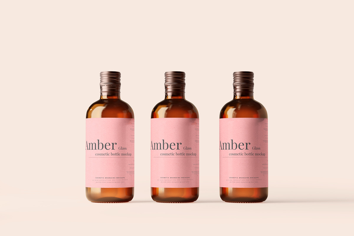 Amber Glass Bottle Mockups, a Cups & Container Mockup by pmvch (Photo 3 of 10)