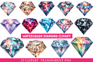 Watercolor Diamond Clipart Bundle, an Illustration by cherrydesign