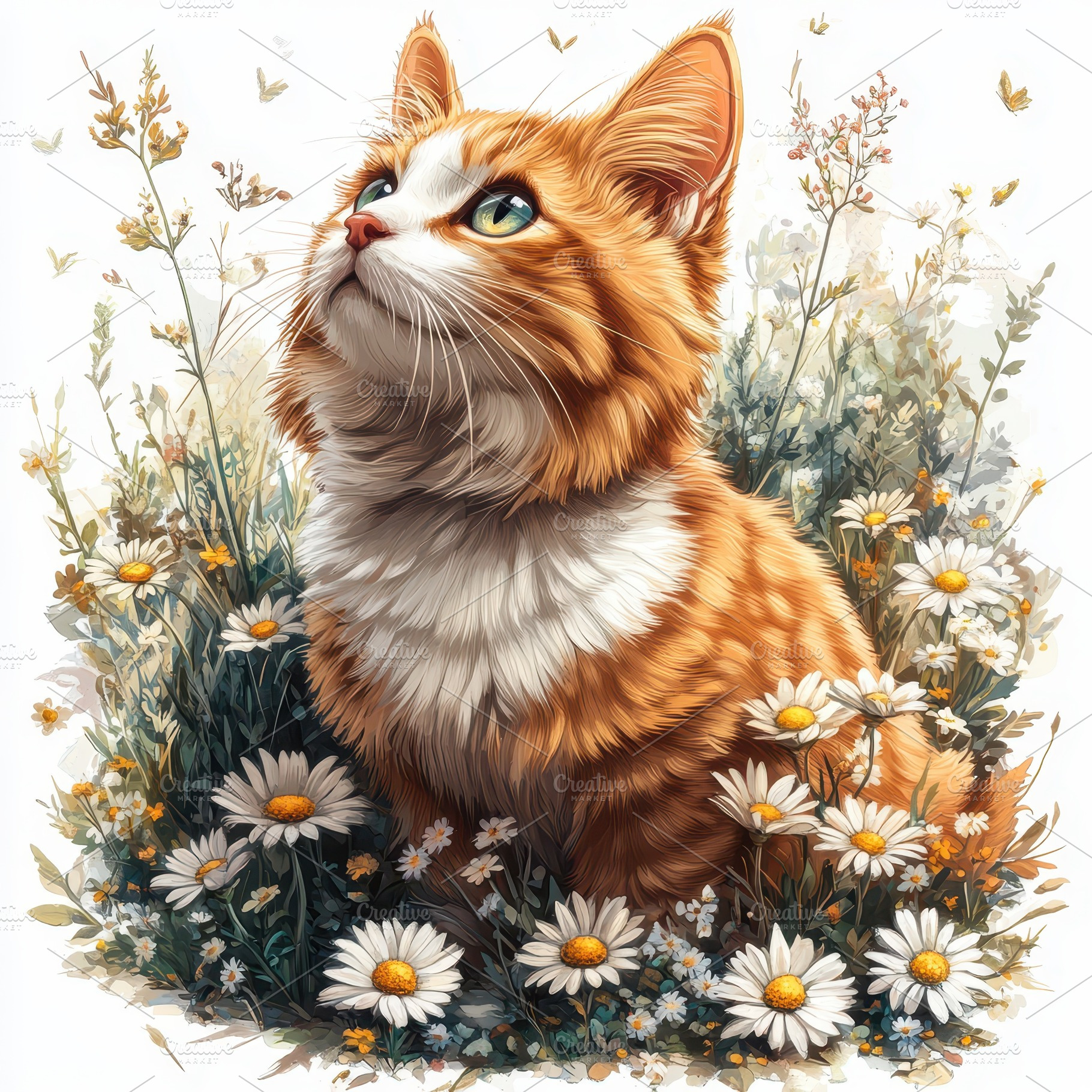 Orange tabby kitten in daisy field g, an Animal Photo by Pixeness Studio