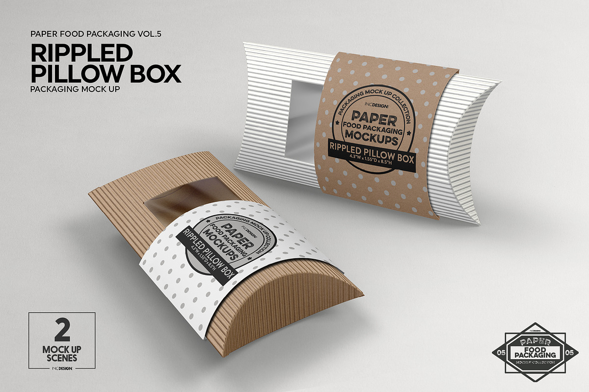 Rippled Pillow Box Packaging Mockup, a Packaging Mockup by INCDesign (Photo 8 of 9)