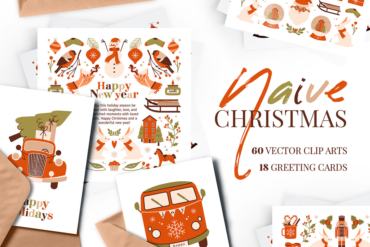 Naive Christmas. Clip arts & cards, a Seasonal Illustration by Renberrry.Store (Photo 1 of 10)
